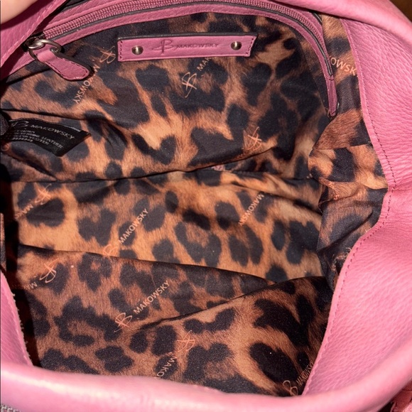 B Makowsky shoulder bag satchel smooth leather faded rose whip stitch strap - Picture 14 of 17